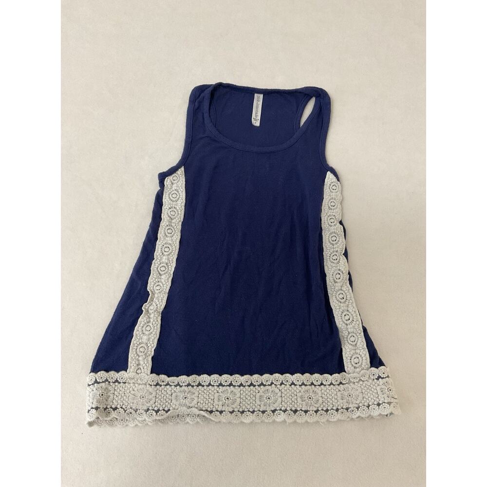Pink Lemonade Juniors Girls Tank Top Size 7 Blue White Lace Trim Boho Style Slee
